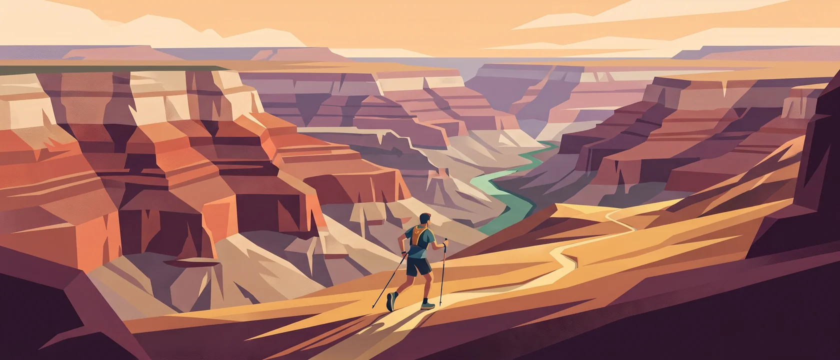 Illustrated landscape for Grand Canyon Rim-to-Rim-to-Rim