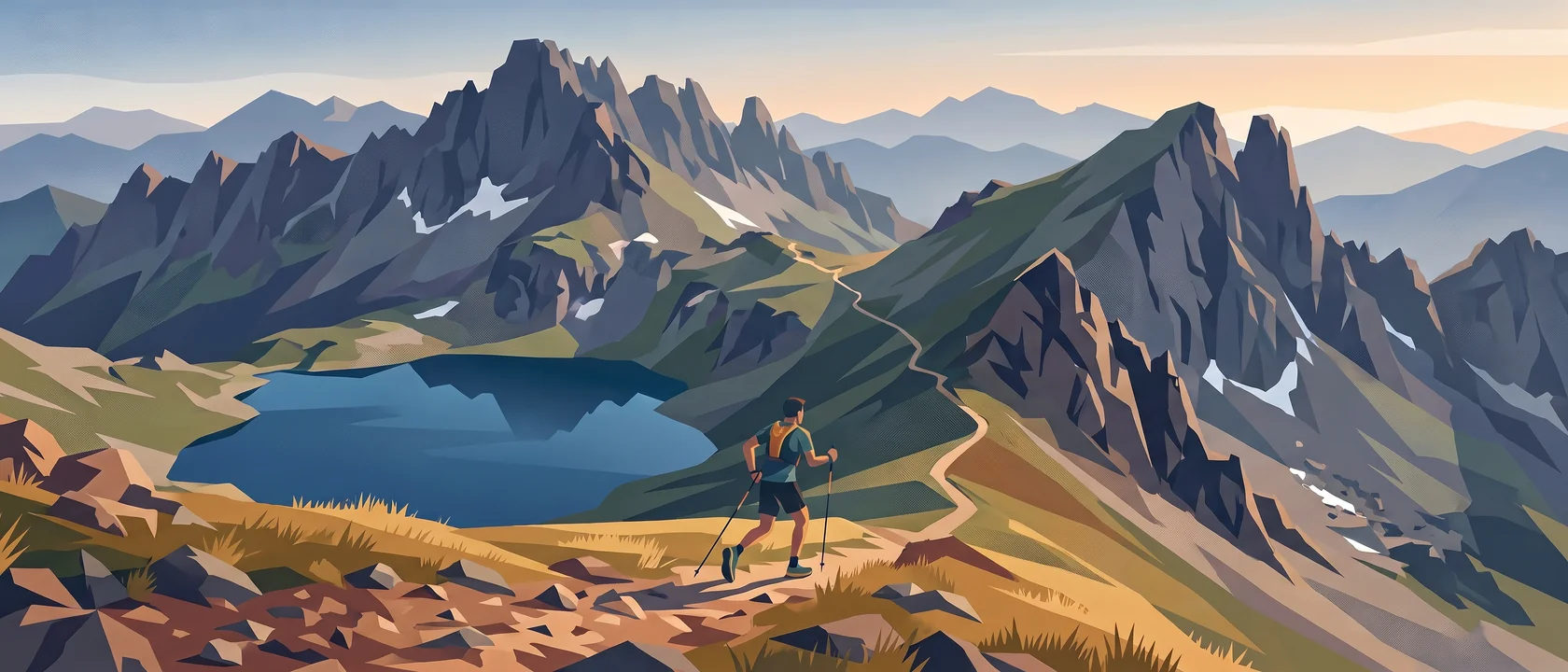 Illustrated landscape for Haute Route Pyrénéenne